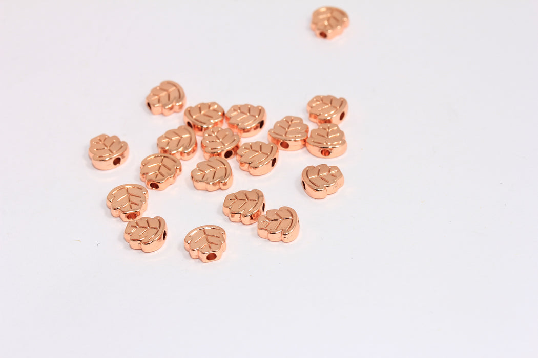 7 mm Gül Altın Kaplama Yaprak Takılar, Yaprak Kolye Ucu, Küçük Yaprak Boncuklar, ROSE526
