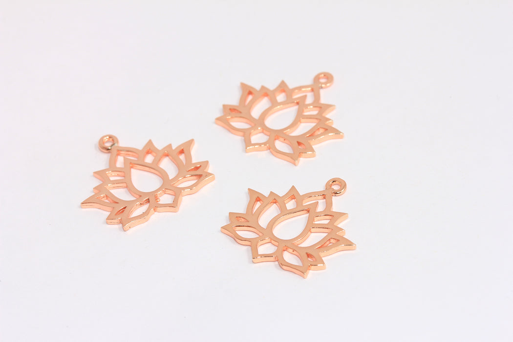 24 mm Gül Altın Lotus Takıları, Yaşam Çiçeği Kolye, Lotus Çiçeği, Gül Altın Kaplama Bulgular, MBGROSE617