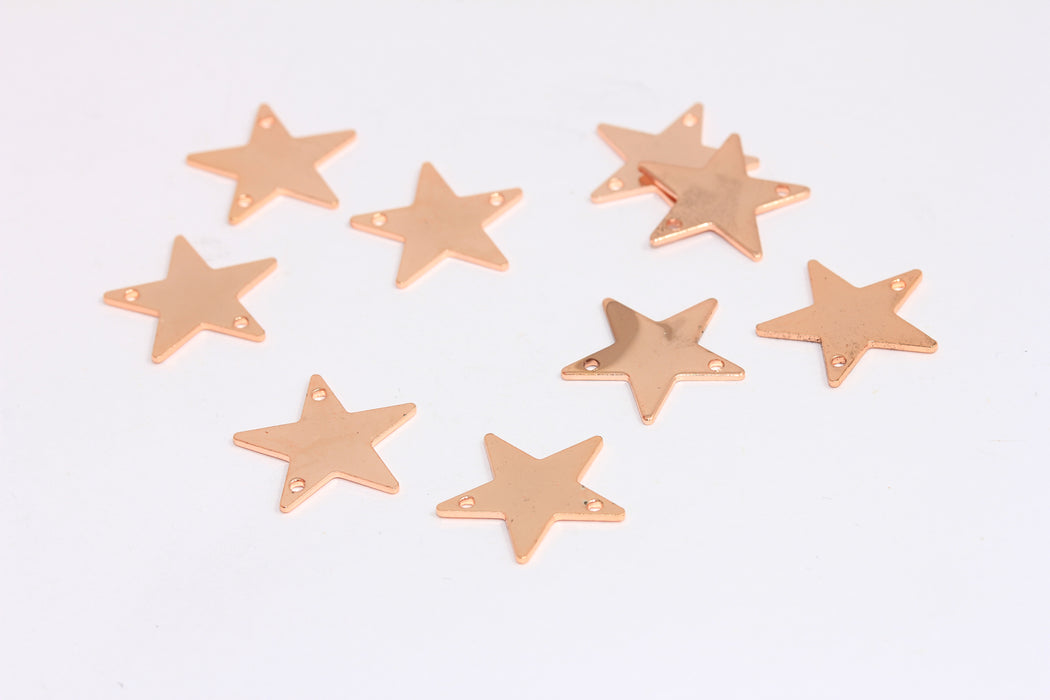 15mm Rose Gold Plated Star Charms, Star Necklace, Two Hole Star Charms, Star Disc Beads, ROSE638