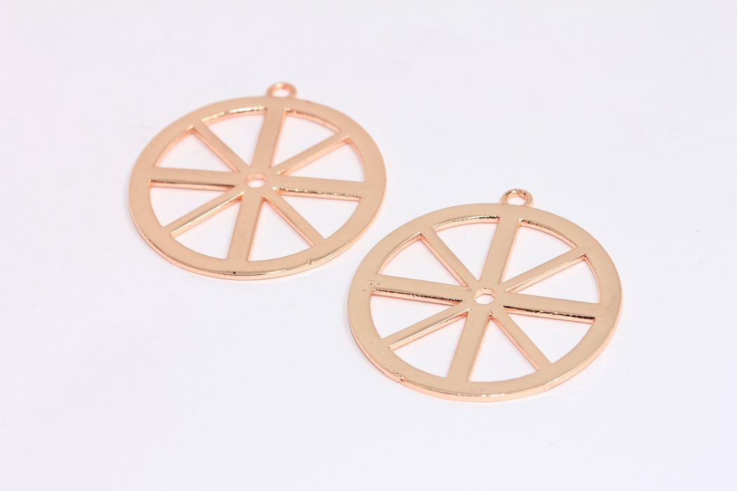 33x37mm Rose Gold Wheel Pendant, Wagon Wheel Charms, Vintage Wagon Wheel, Rose Gold Plated Findings, ROSE540
