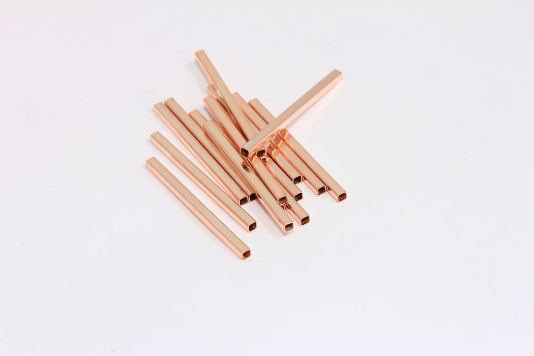 2x30 mm Gül Altın Kaplama Kare Tüpler, Tüp Takıları, Tüp Ara Boncukları, ROSE634