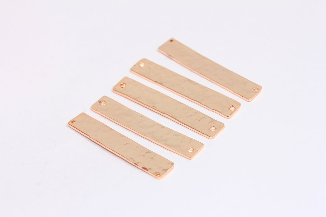 6x35 mm Gül Altın Kaplama Çekiçlenmiş Çubuk, İki Delikli Çubuk Kolye, İsimlik Çubuğu, Bağlantı Çubuğu, ROSE591