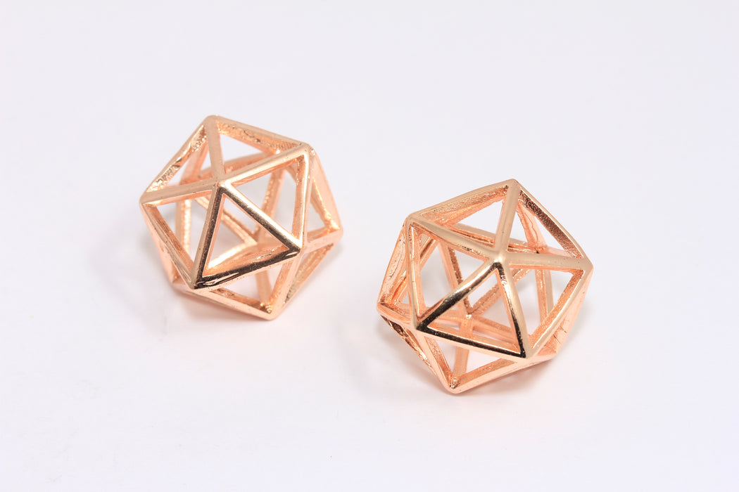21mm Rose Gold Plated Open Prism Charm, 3D Charms, Open Prism Charms, Necklace Charms, ROSE573