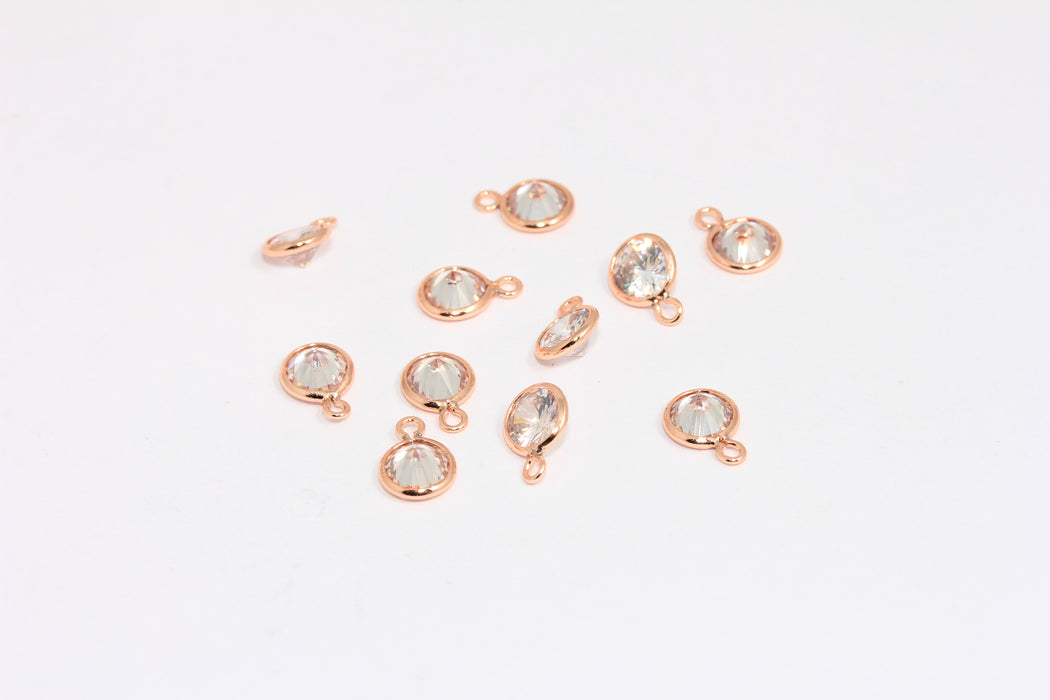 6,5x10mm Gül Altın Cz Kolye, CZ Takılar, Kristal Damla Takılar, Kristal Kolye, ROSE669