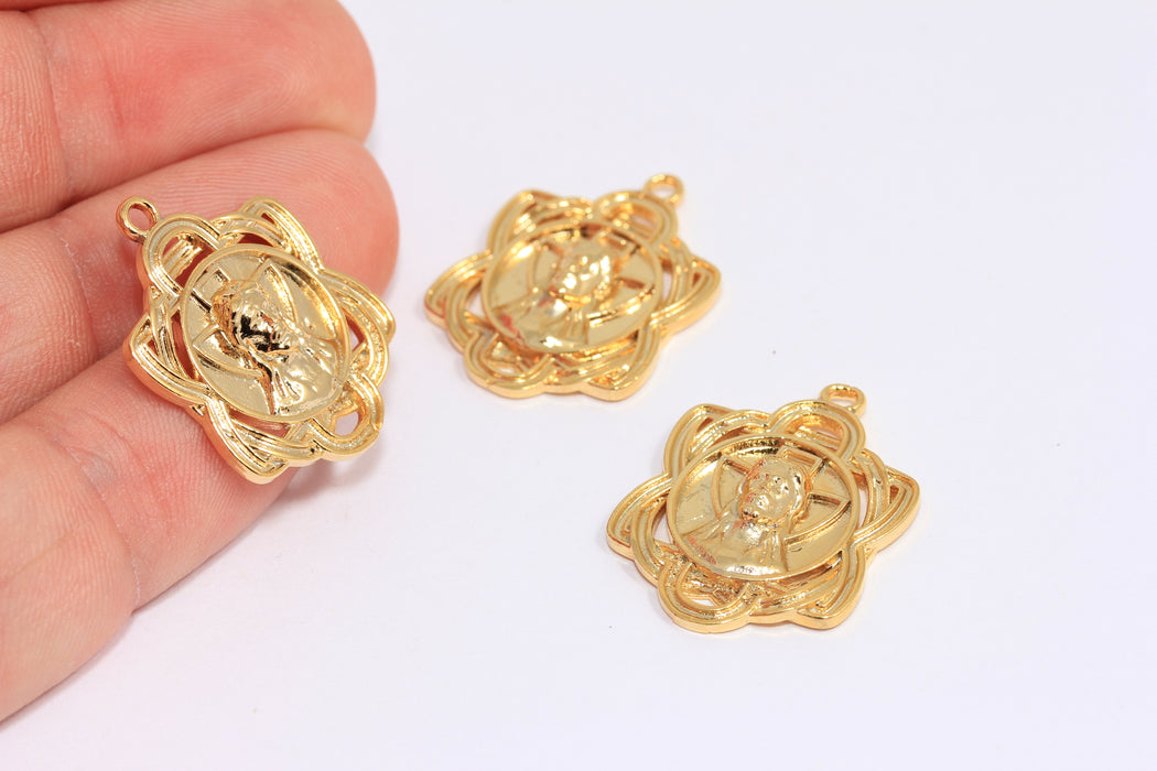 20mm 24k Shiny Gold Mother Mary Pendant, Mother Mary Charm, Virgin Mary Necklace, MTE32