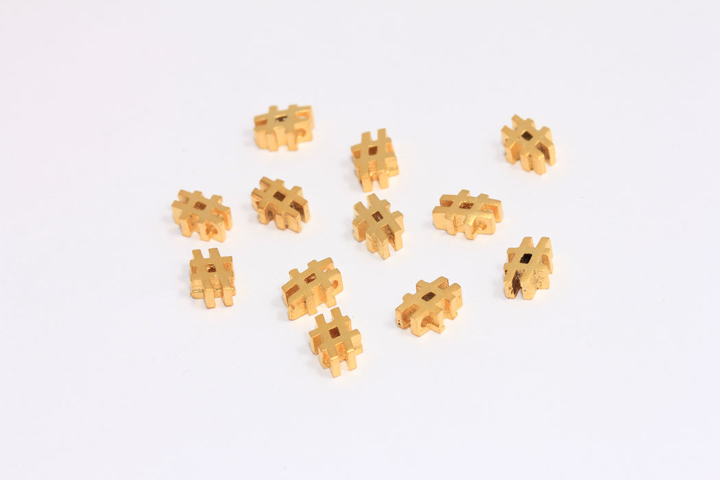 7x9mm 24k Matt Gold Hashtag Pendant, Mini Hashtag Beads, MTE811