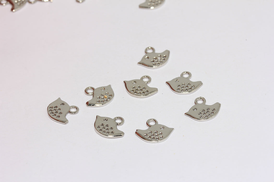 8x10mm Rodyum Kaplama Kuş, Kuş Charm, Küçük Kuş Boncukları, MTE633-1