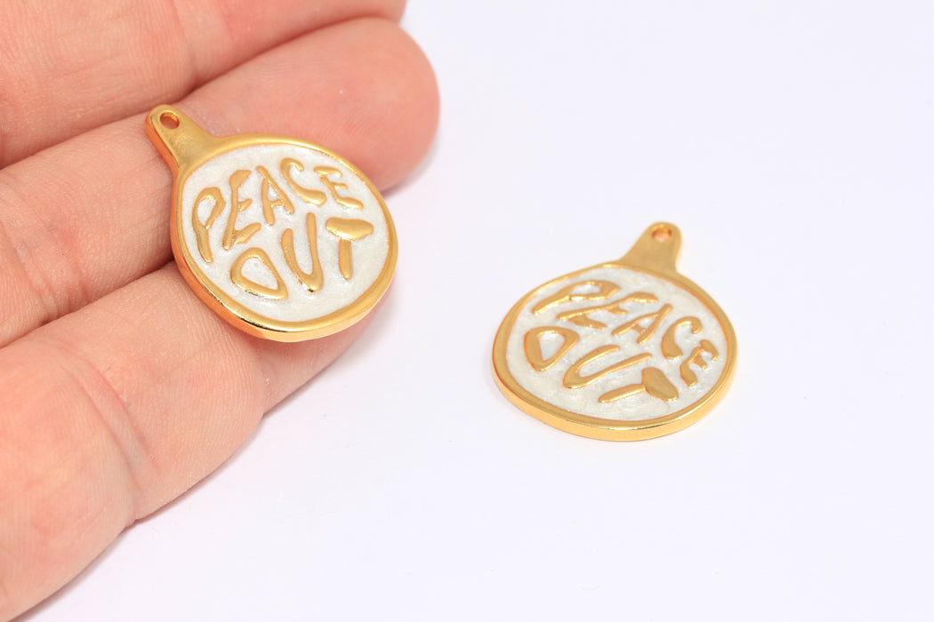 23x27mm 24k Shiny Gold Peace Sign, Peace Out Slogan Pendant, MTE633-2