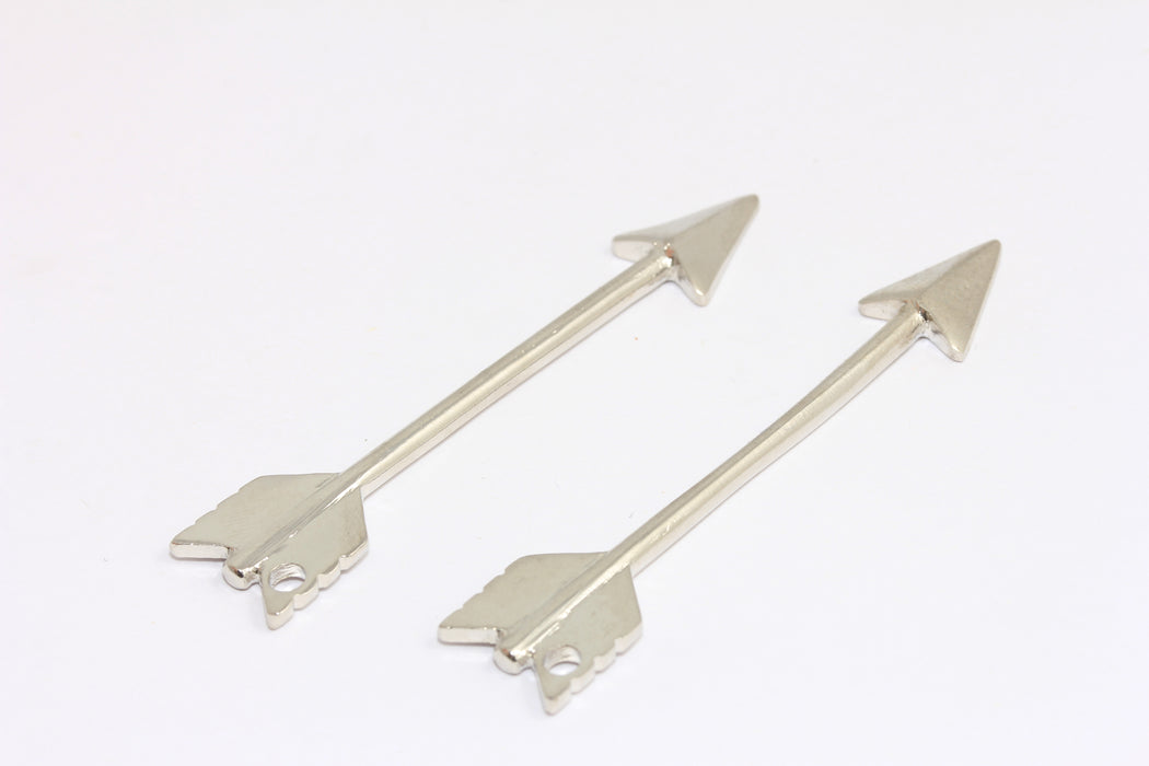 11x64 mm Rodyum Kaplama Ok Takıları, Ok Kolye Ucu, Ok Kolye Ucu, MTE1144-2
