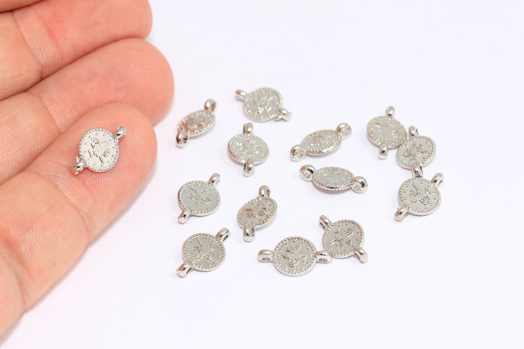 7x12mm Silver Plated Ottoman Coins, Ottoman Signature Coins, Two Hole Charms Coin Charms, MTE798