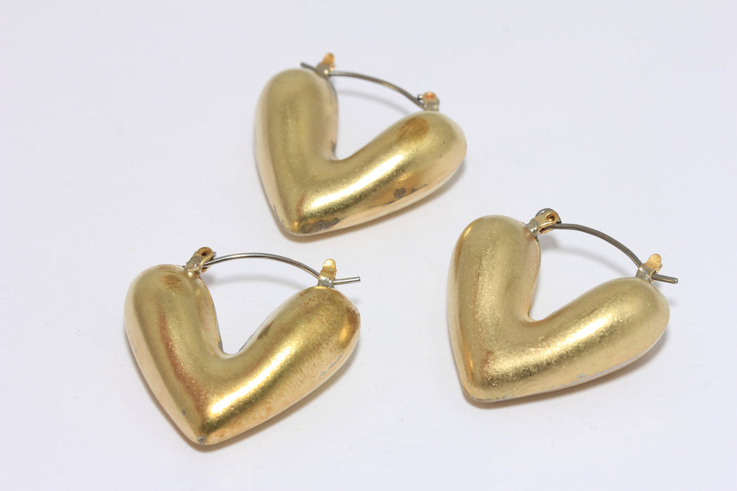Heart Hoops, Brass Lever Back Earrings
