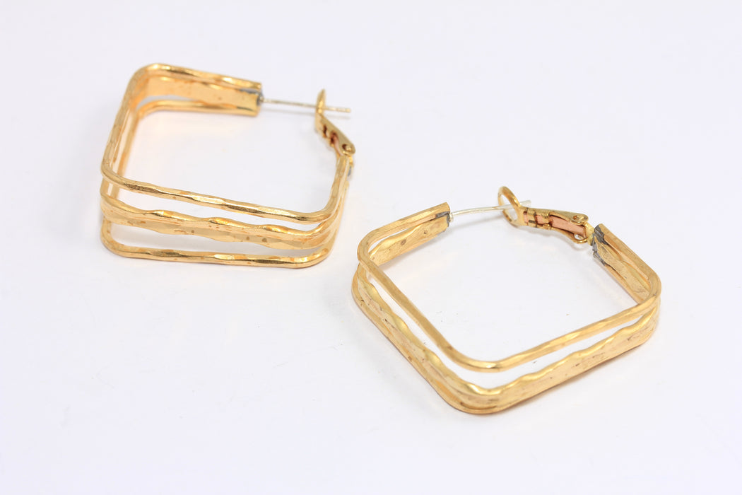 Square Earrings, Brass Wire Squared Earrings