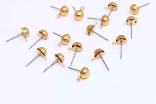Ball Ear Posts, Half Ball Stud Earrings With Loop