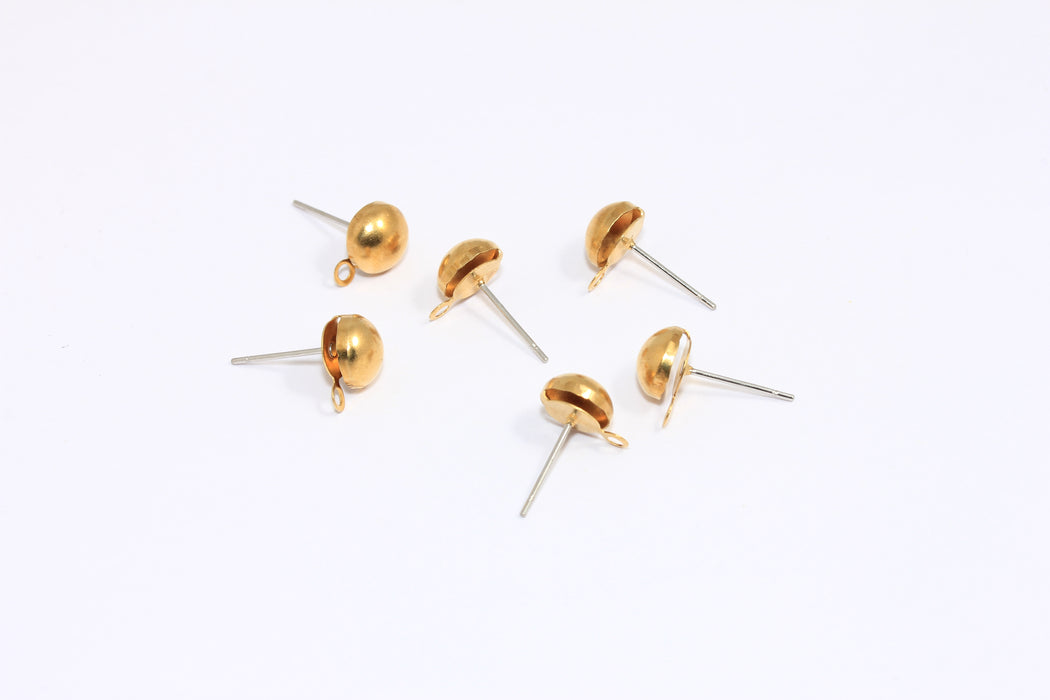 8mm Stainless Steel Earring Posts, Ball Ear Pad, Earring Settings, Stud Earring Posts With Loop, BXB491