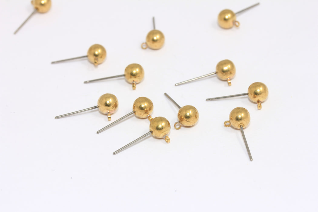 6mm Stainless Steel Ball Ear Posts, Earring Post, Ball Stud Earrings With Loop, BXB489