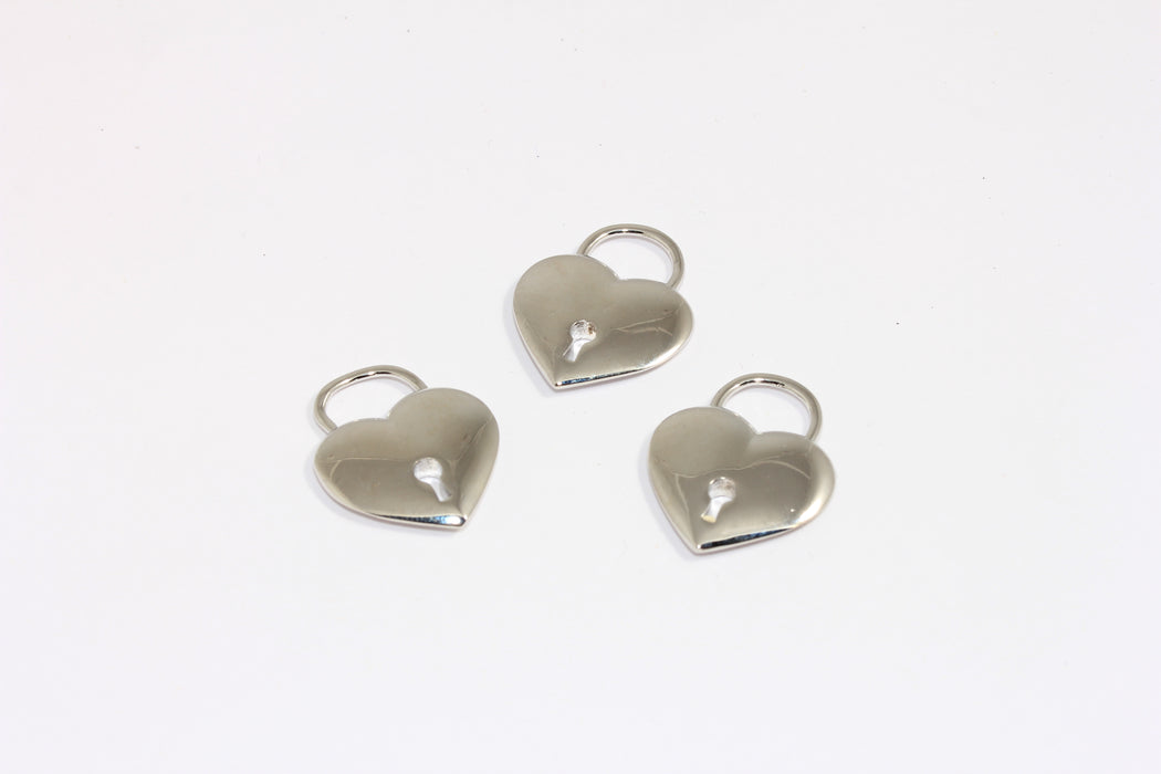 22x26 mm Rodyum Kaplama Kilitli Tılsımlar, Kilitli Kolye Tılsımı, Kalp Kilitli Tılsım, MTE987