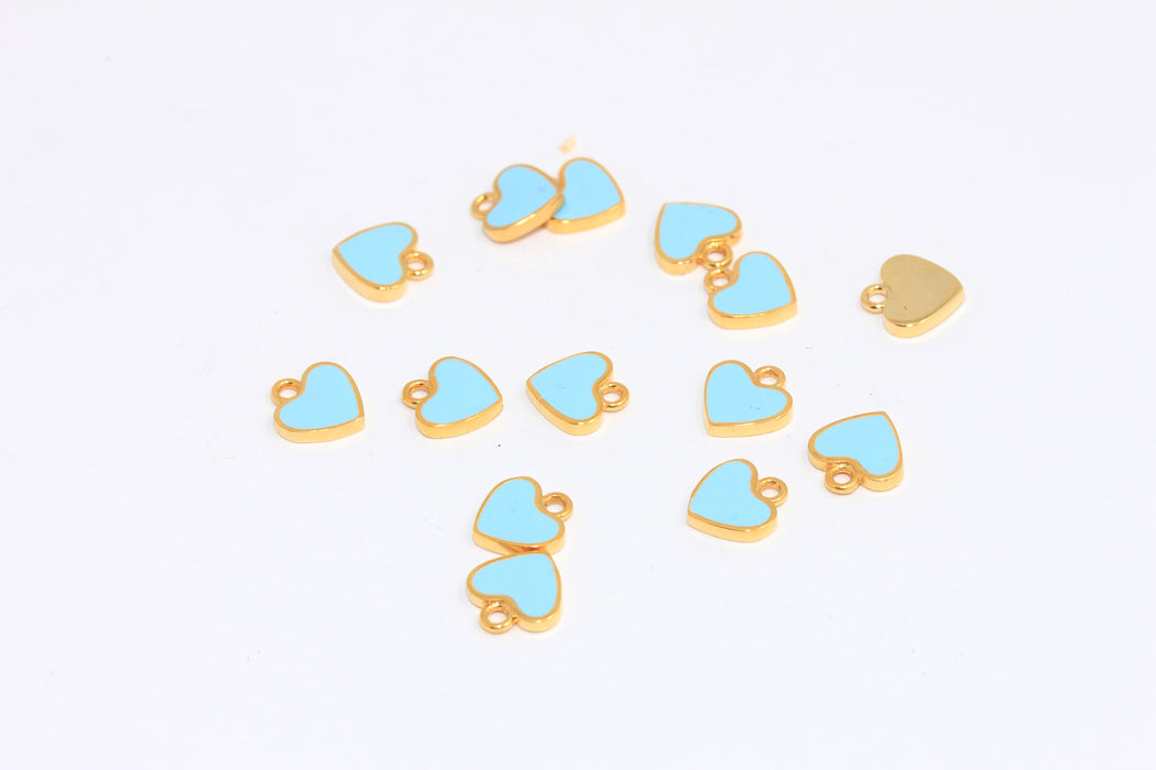 Ciondoli a forma di cuore in oro lucido 24k da 7x9 mm, ciondolo a forma di cuore turchese, cuore in smalto turchese, MLS473
