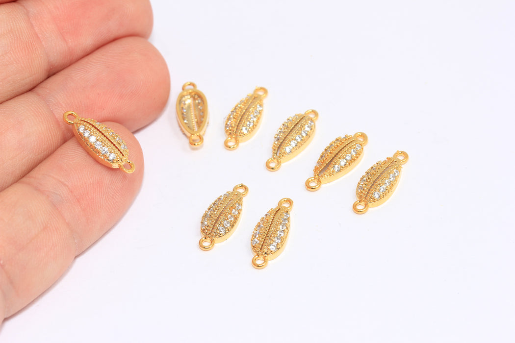 Shiny Gold Plated CZ Sea Shell Charms