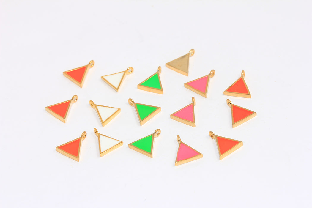 9x9mm 24k Shiny Gold Triangle Charms, Optional Enamel Color Triangle Beads,