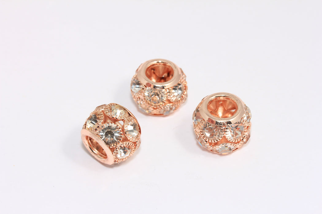 14 mm Gül Altın Kaplamalı CZ Rondelle Boncuklar, Mikro Döşeme Bilyalı Tekerlek Aralayıcı Boncuklar, MTE1056