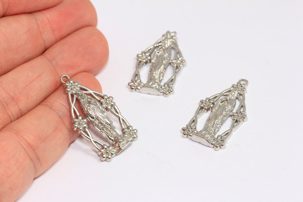 18x30mm Rodyum Kaplama İsa Mesih Tılsımı, Kurtarıcı Tılsımı, İsa Mesih Kolye Ucu, MTE1016