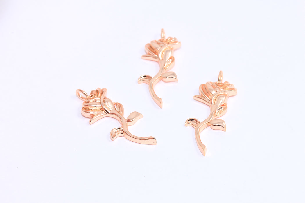12x28 mm Gül Altın Kaplama Lale Kolye, Gül Çiçeği Tılsımı, Gül Tılsımı, Lale Kolye, MTE1371
