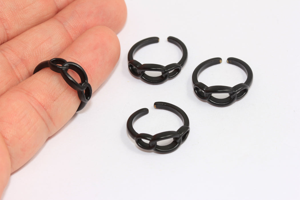 16-17mm Black Plated Ring, Chain Ring, Adjustable Ring, Dainty Rings, Chain Band Rings, MTE1343