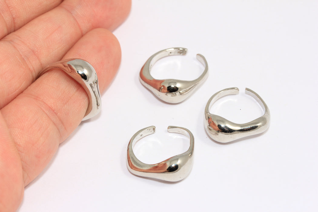 17-18mm Rhodium Plated Irregular Ring, Ball Rings, Rings For Women, Adjustable Rings, MTE261-1