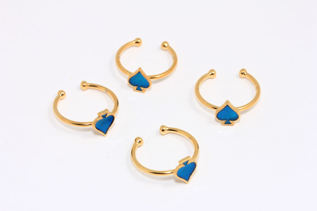 17mm 24k Shiny Gold Spade Ring, Blue Enamel Spade Ring, MTE261-3