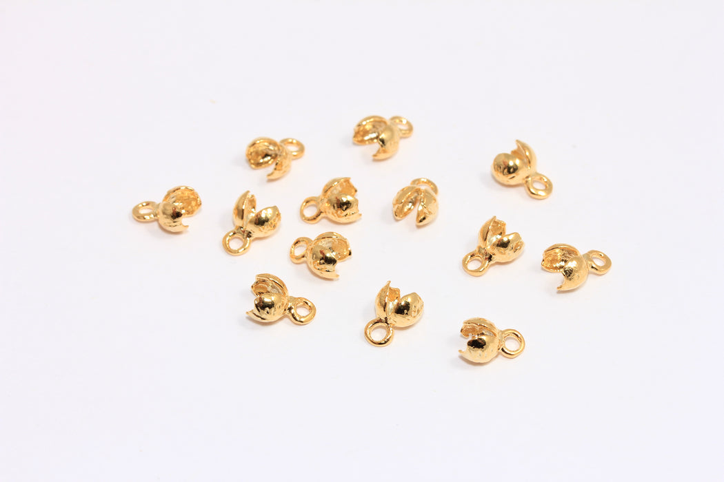 10 mm 24 Ayar Parlak Altın Kıvrımlı Uçlar, Kordon Uçları, Kabuk Boncuk Ucu, MTE276