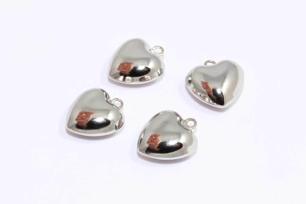 17x18 mm Rodyum Kaplama Kalp Charms, Kabarık Kalp Kolye, İçi Boş Kalp Charms, MTE1033-1