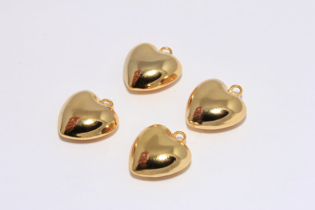 17x18mm 24k Shiny Gold Heart Charms, Puffed Heart Charms, Hollow Heart Pendant, MTE1033-2