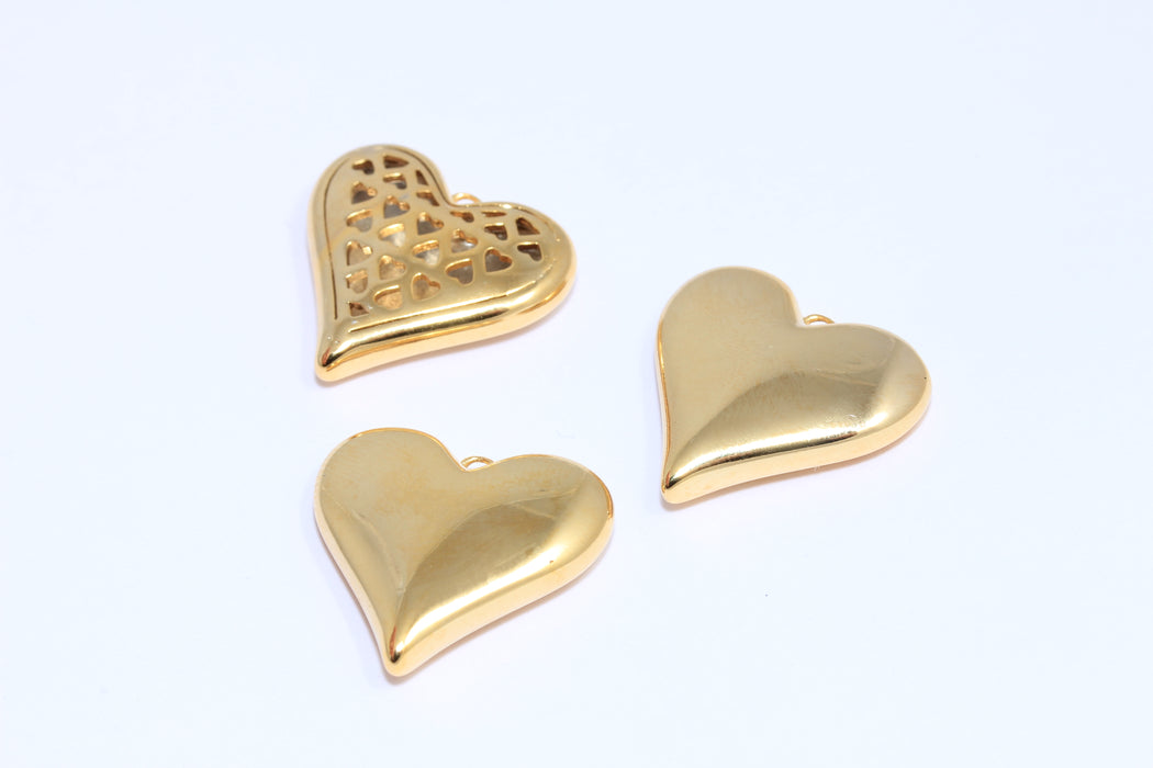 22x24mm 24k Shiny Gold Heart Charms, Heart Pendant, Puffed Heart, Mini Heart Charms, MTE1279