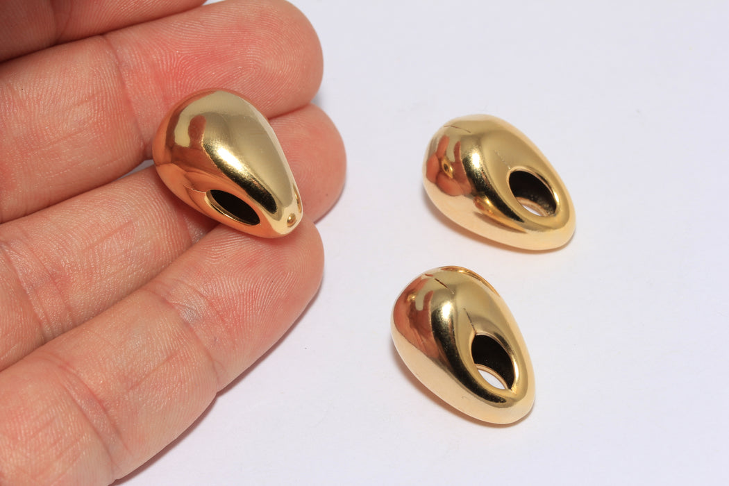 15x20mm 24k Shiny Gold Drop Charm, Teardrop Necklace Charm, Puffed Drop Beads, MTE1345