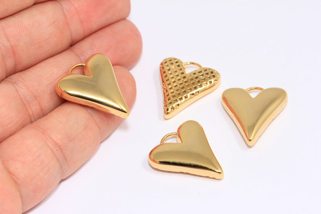 20x23mm 24k Shiny Gold Heart Charms, Heart Pendant, Puffed Heart, Hollow Heart Charms, MTE1461