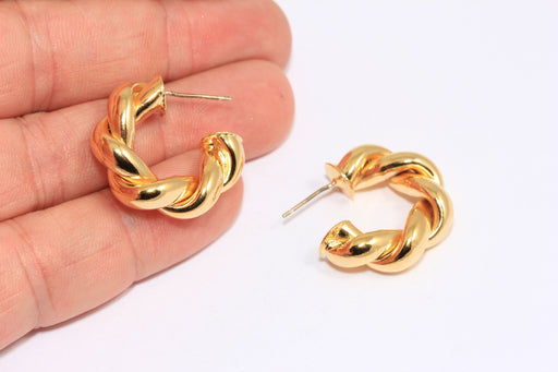 Thick Braided Gold Hoop Earrings, Midi Hoops