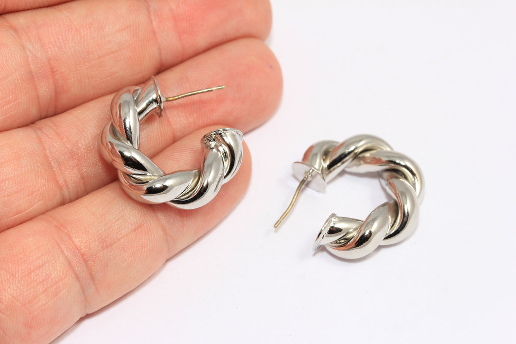 Thick Braided Hoop Earrings, Midi Hoops