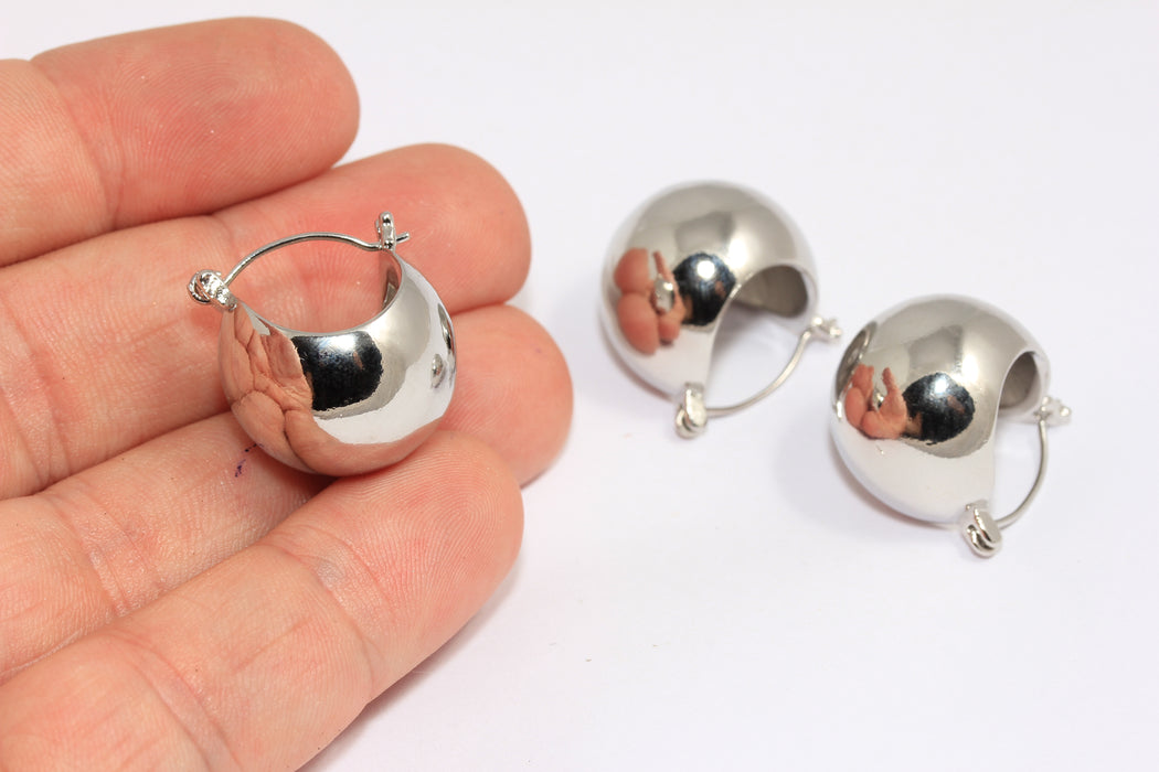 Drop Ball Earrings, Puffed Drop Ball Hoops