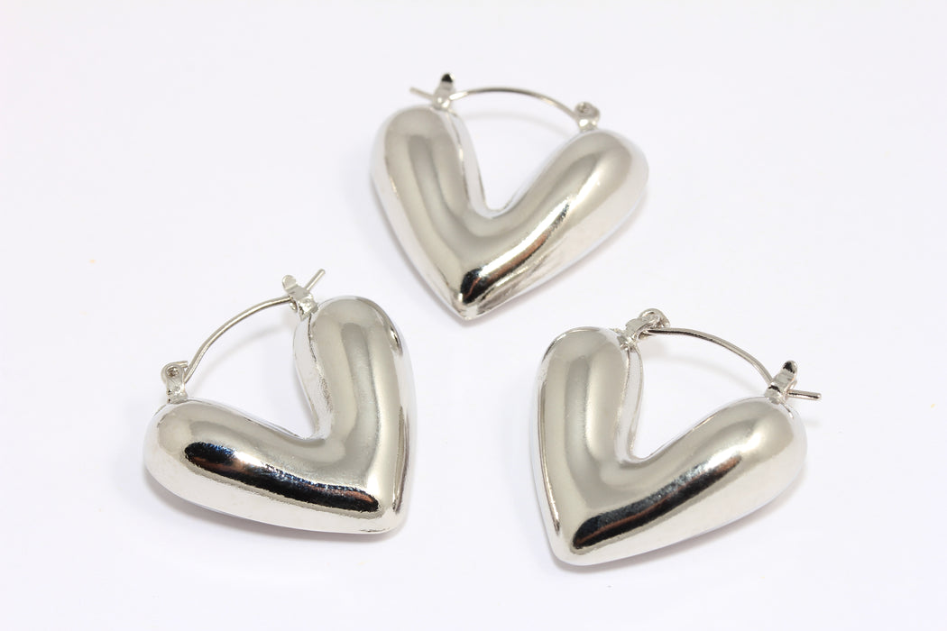 Heart Shaped Earrings, Puffed Heart Hoop Earrings