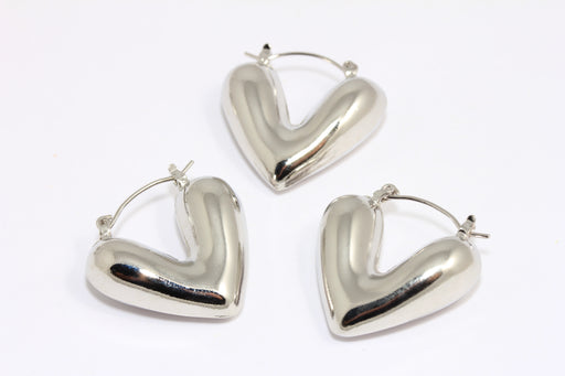 Heart Shaped Earrings, Puffed Heart Hoop Earrings