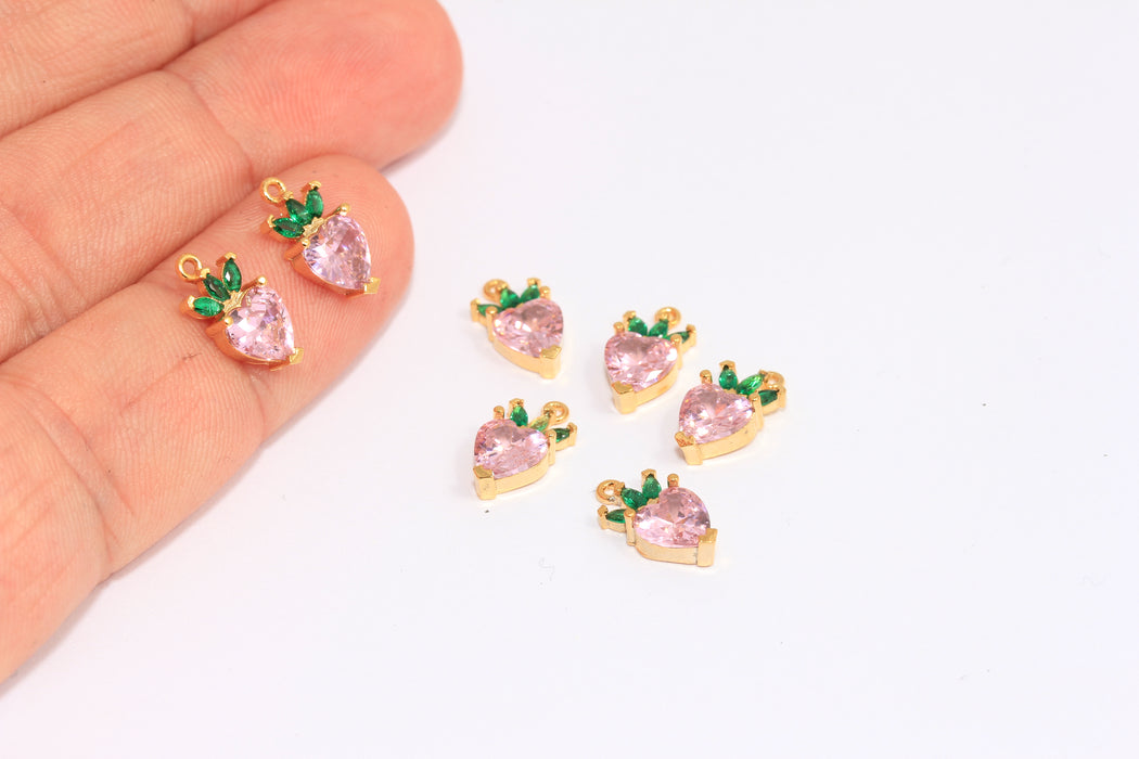 6x12mm 24 ayar Parlak Altın Çilek, CZ Çilek Takılar, CZ Çilek Bilezik Boncukları, MLS1091