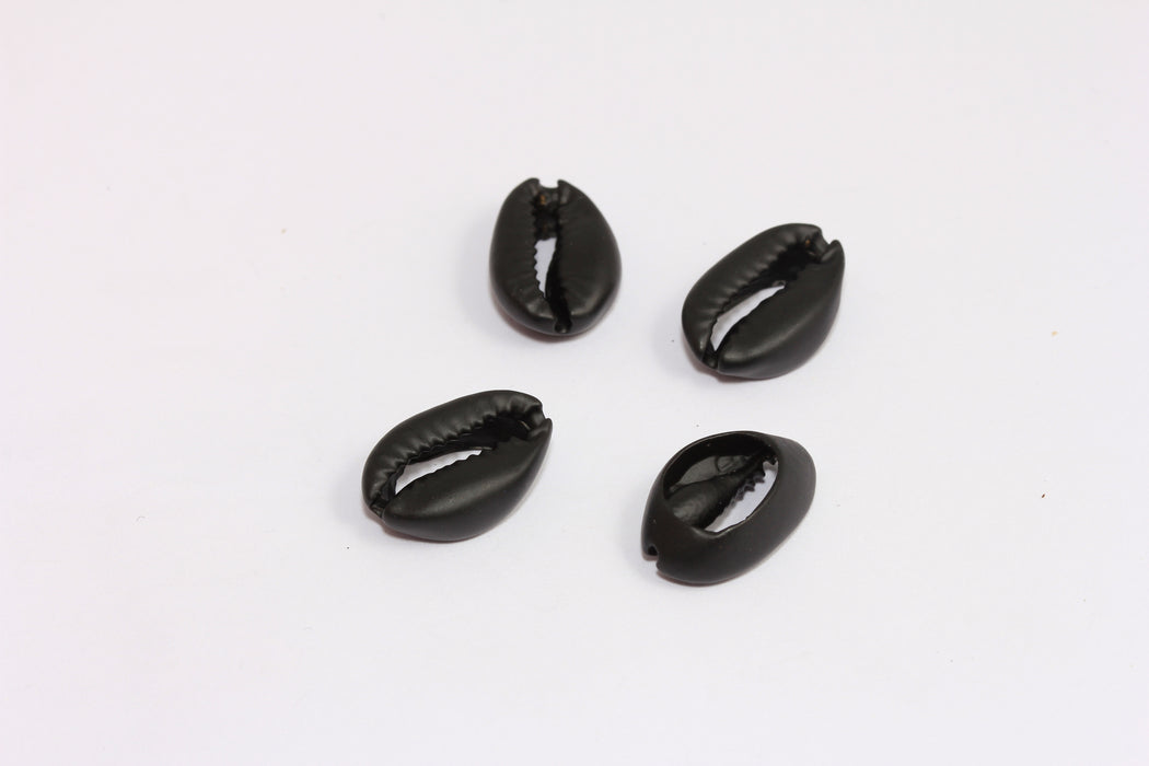 Ciondolo in conchiglia di ciprea placcato nero opaco da 12x18 mm, perline di conchiglia di ciprea nera, MLS1066