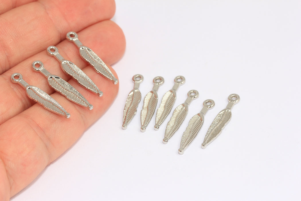 5x25 mm Rodyum Kaplama Yaprak Charm, Yaprak Kolye, Küçük Yaprak Boncukları, Dokulu Yaprak Charm'lar, MLS1069