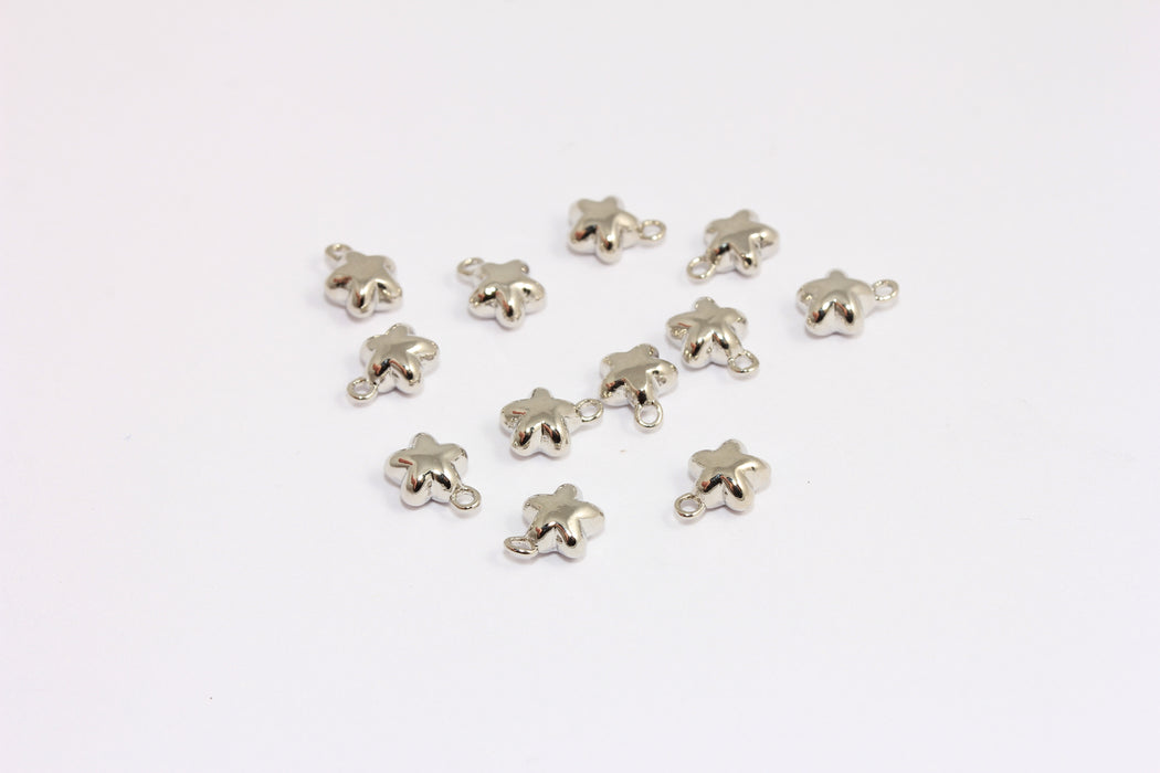 7,5x9mm Rodyum Kaplamalı Yıldız Charms, Yıldız Charms, Zarif Charms, Kabarık Gümüş Yıldız, MLS1138