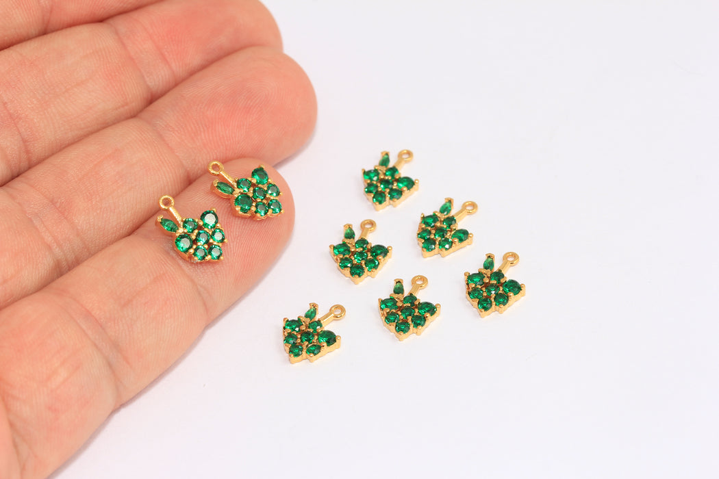 9x12mm 24 Ayar Parlak Altın Kaplama Üzüm Boncukları, CZ Yeşil Taşlı Üzüm Boncukları, MLS1116