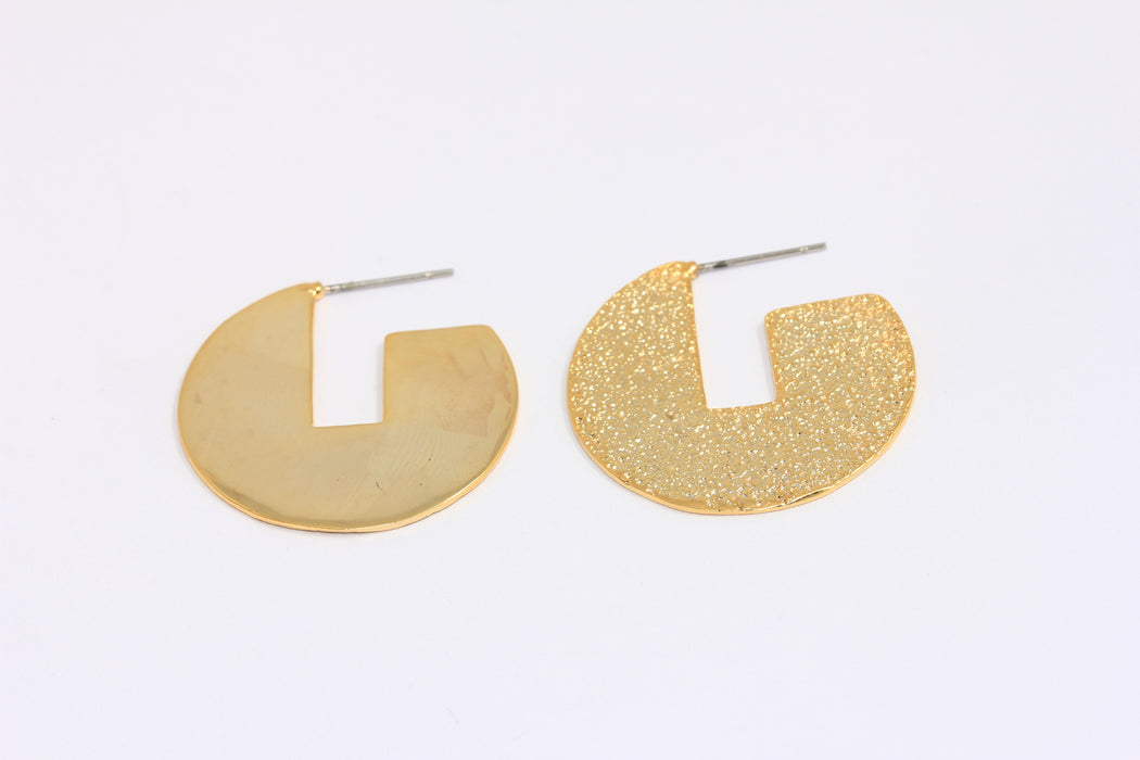 31mm 24k Shiny Gold Disc Earrings, Moon Hoops, Crescent Moon Earrings, Pacman Stud Earrings, MLS1122
