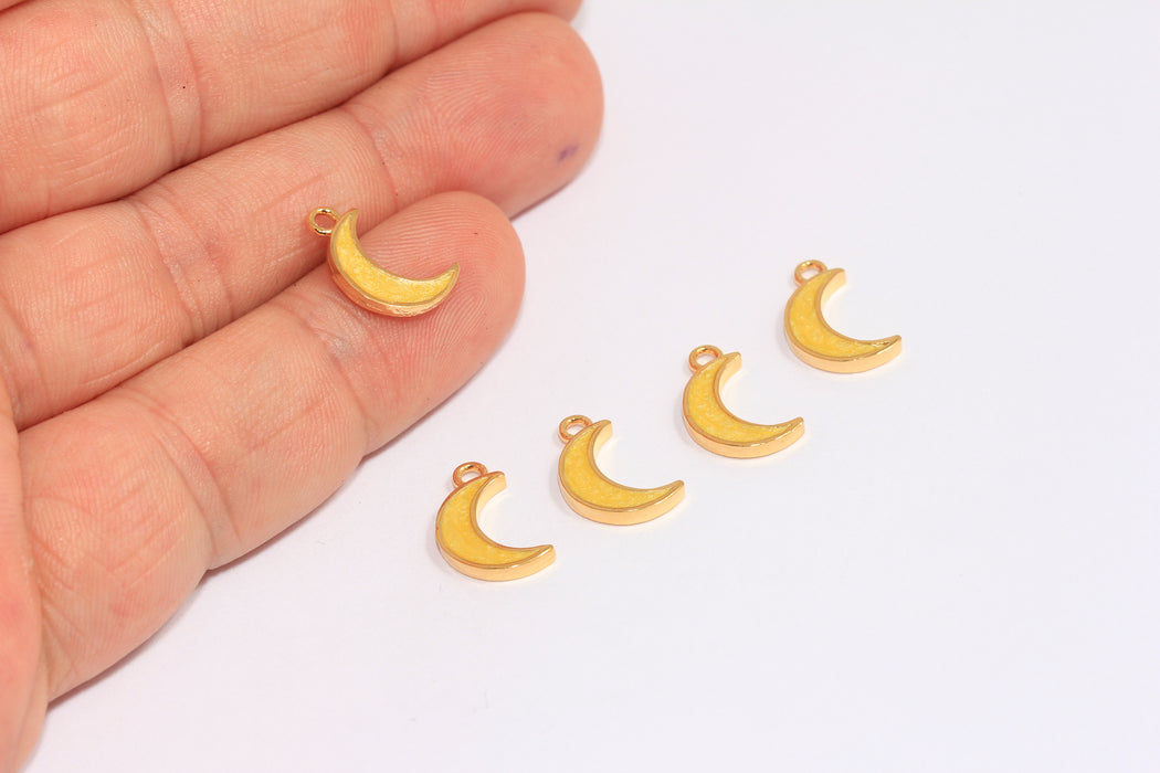 8x14mm 24k Shiny Gold Moon Beads, Yellow Enamel Moon Charms, Crescent Moon Charm, MLS920-1