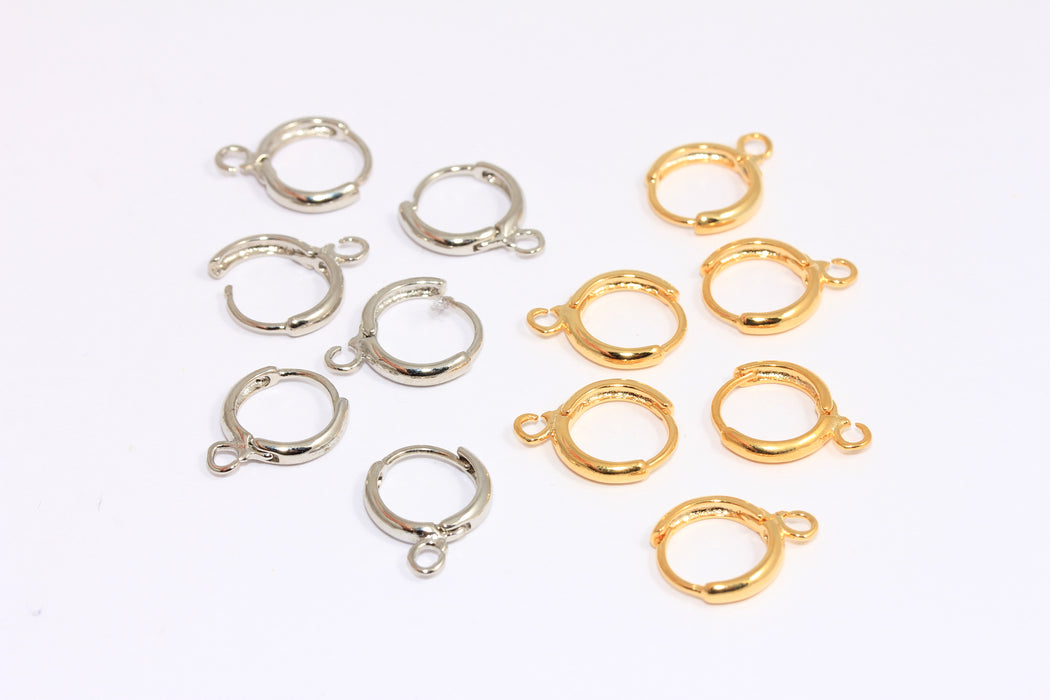 12mm 24k Shiny Gold Plated Or Rhodium Plated Lever Back Earrings, Small Hoop Earrings With Loop,