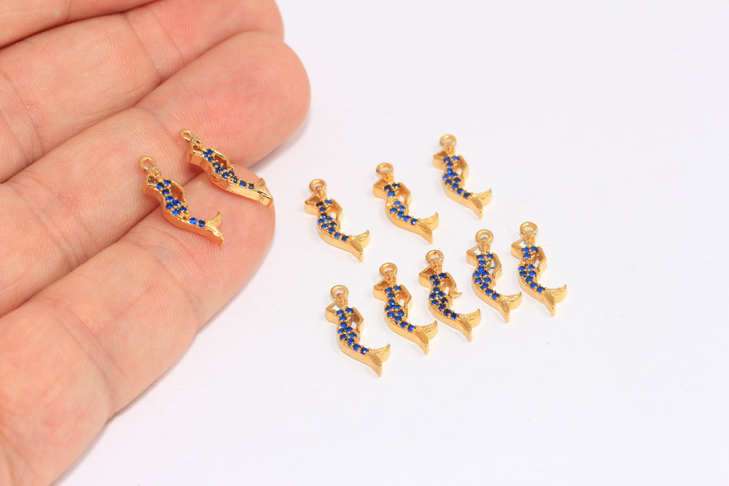 6x17mm 24k Shiny Gold Mermaid, Micro Pave Mermaid, ZRCN260