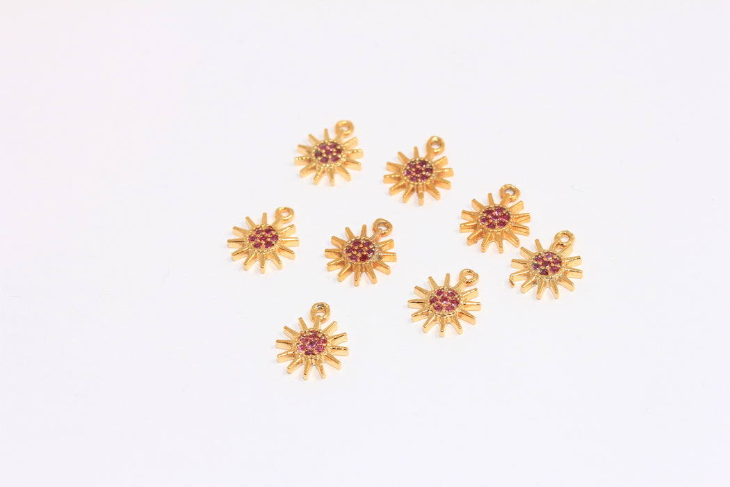 9x11mm 24k Shiny Gold Sun CZ Charms, Micro Pave Sun Charms ZRCN706